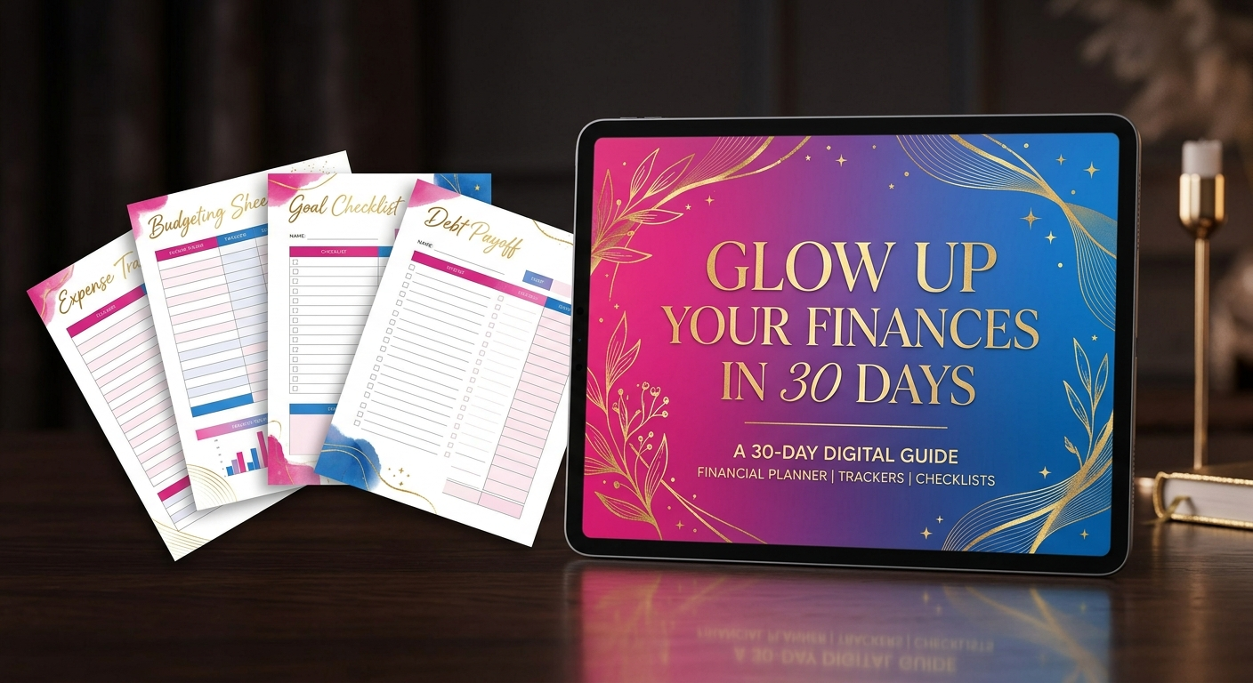Glow Up Your Finances in 30 Days — digital planner mockup